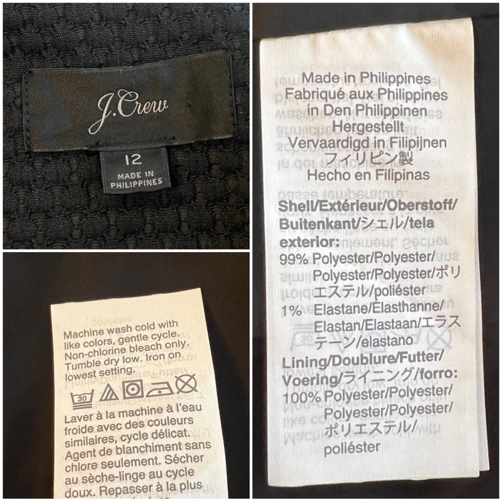 J.CREW Women Size 12 Black Matelasse Textured Collarless Portfolio Jacket Blazer